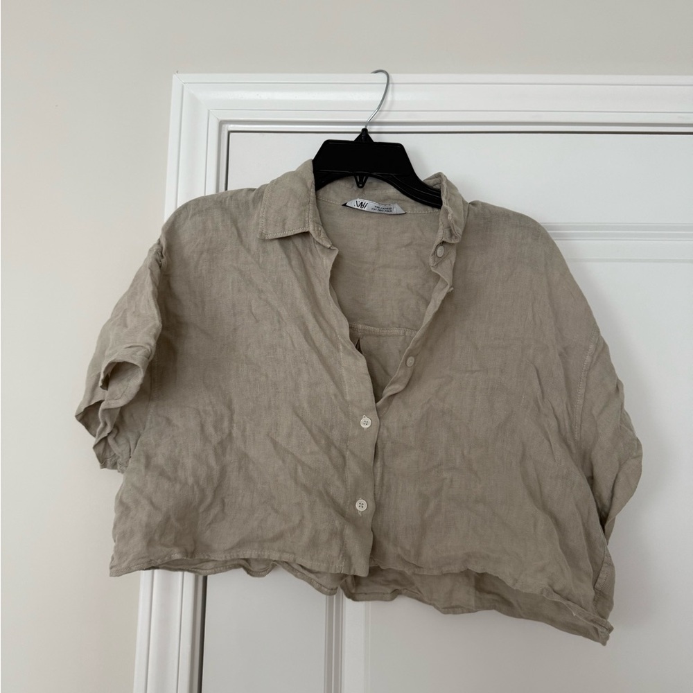 Zara Light Beige Linen Shirt